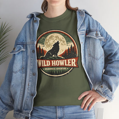 Howling Wolf Vintage Badge Tee | Full Moon Wilderness Shirt | Nature Lover Gift