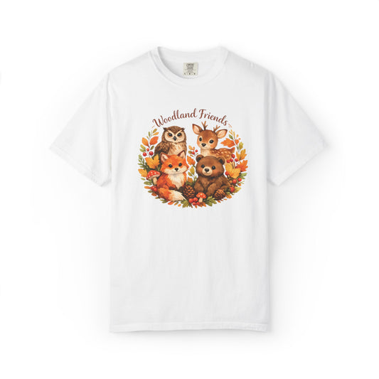 Woodland Friends Badge Watercolor Tee | Fox Bear Deer Owl Shirt | Nature Lover Gift