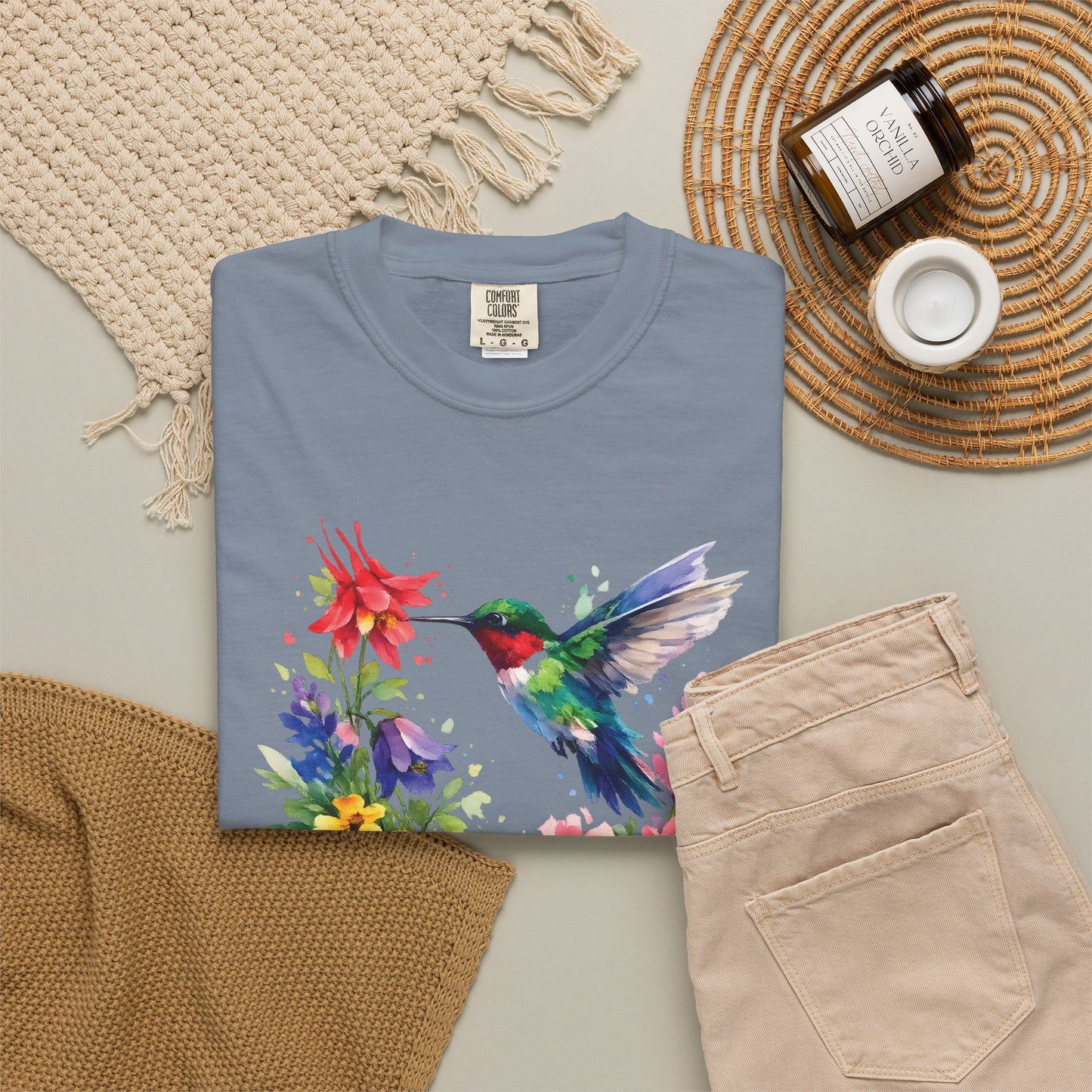 Hummingbird Wildflower Watercolor Tee | Jewel Tone Nature Shirt | Bird Watcher Gift
