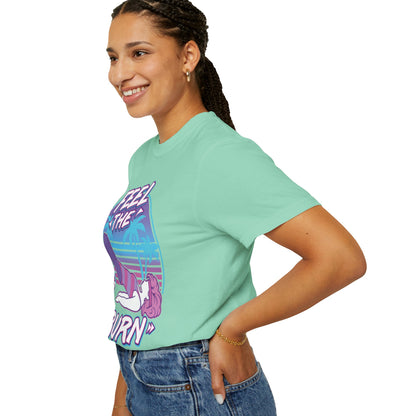 Feel the Burn Retro 80s Glute Thrust Pose Graphic Tee | Vintage Workout Shirt