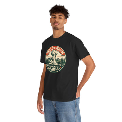Yellowstone Park Badge Tee | Old Faithful Mountain Pine Trees Retro Circle Design