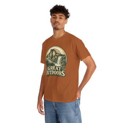 Great Outdoors Retro Badge Tee | Yosemite Half Dome Graphic Shirt | Camping Gift