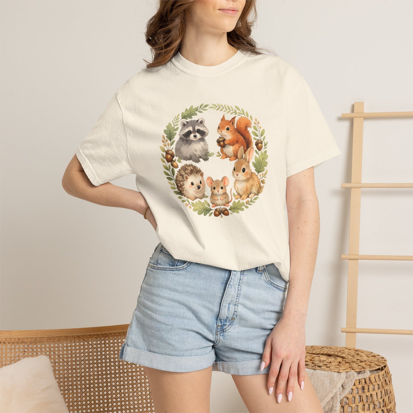 Woodland Animals Circle Watercolor Tee | Forest Creature Gift Shirt | Nature Lover