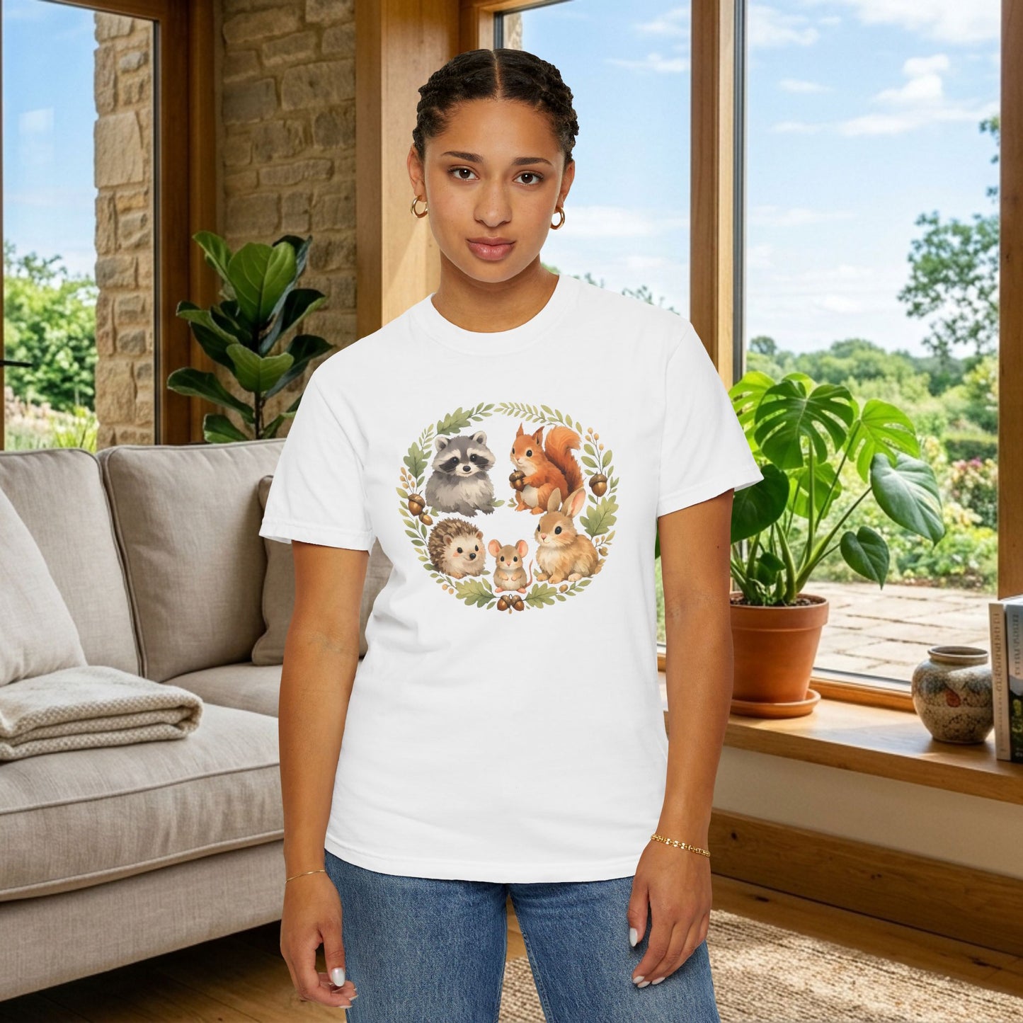 Woodland Animals Circle Watercolor Tee | Forest Creature Gift Shirt | Nature Lover