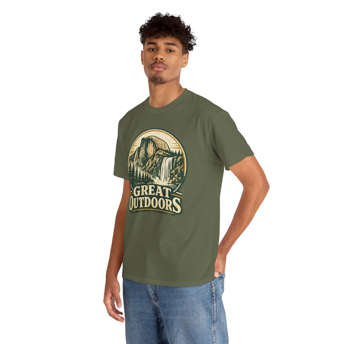 Great Outdoors Retro Badge Tee | Yosemite Half Dome Graphic Shirt | Camping Gift