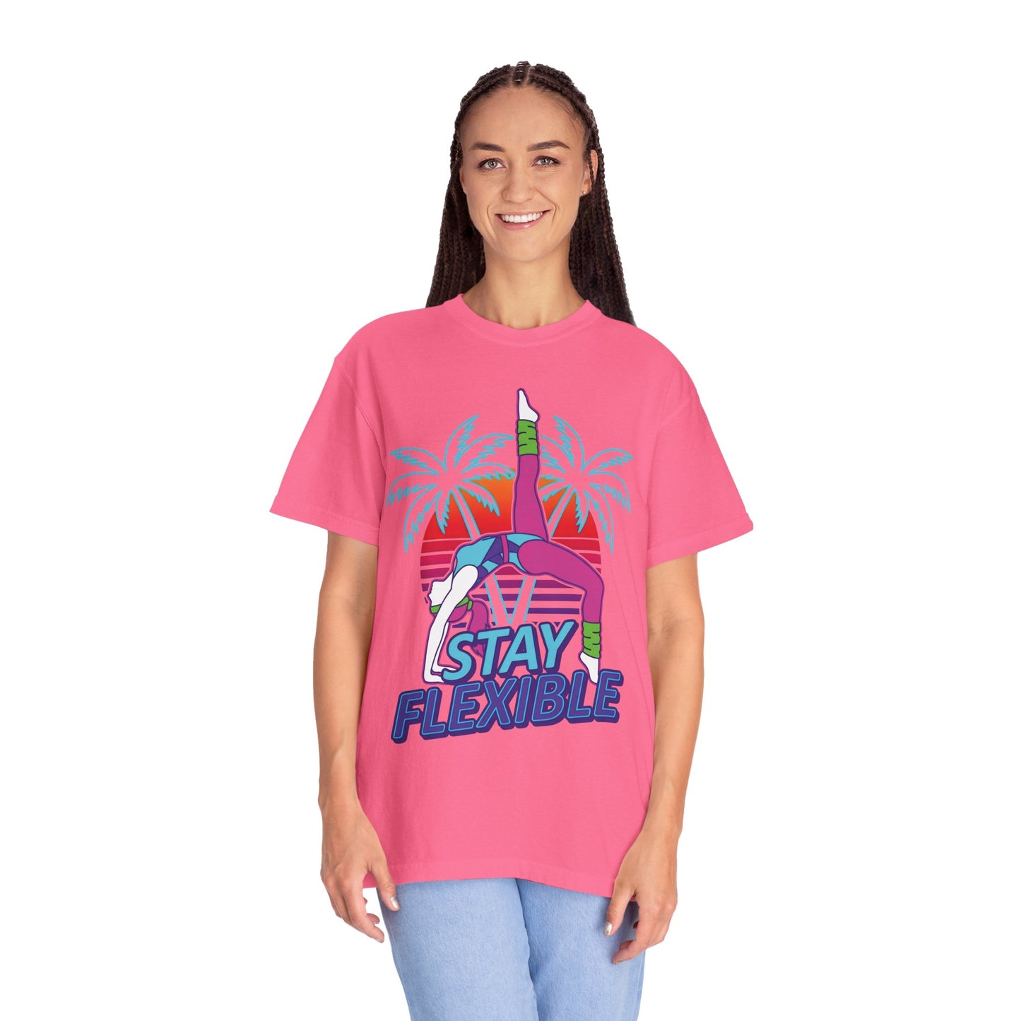 Stay Flexible Retro 80s Backbend Graphic Tee | Vintage Workout Shirt Women