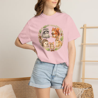 Woodland Animals Circle Watercolor Tee | Forest Creature Gift Shirt | Nature Lover
