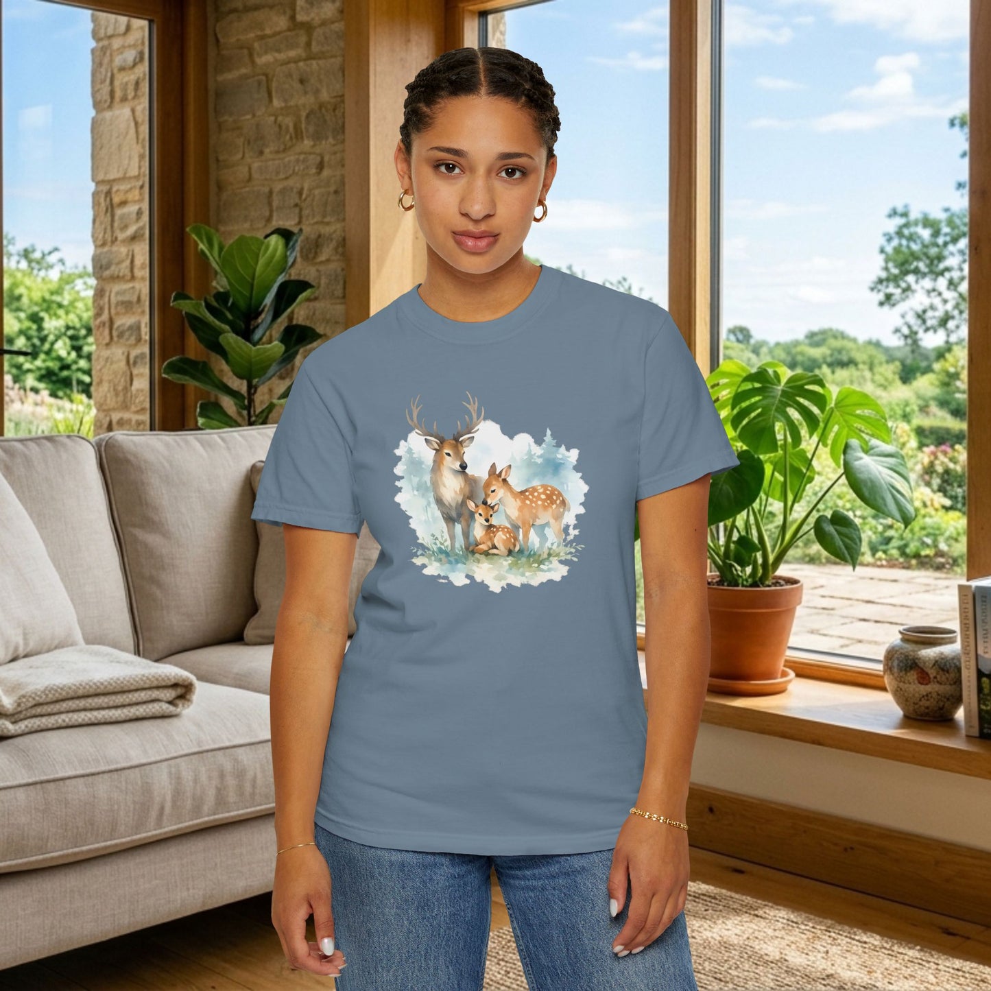 Watercolor Deer Family Tee | Forest Wildlife Art Shirt | Nature Lover Gift | Unisex