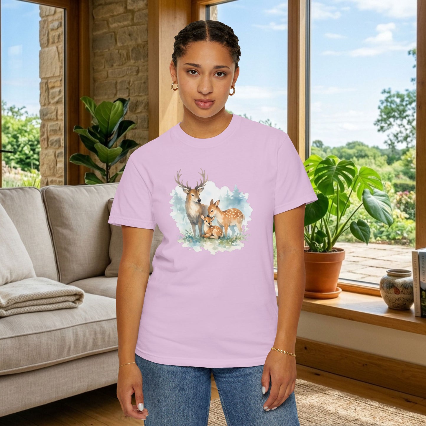 Watercolor Deer Family Tee | Forest Wildlife Art Shirt | Nature Lover Gift | Unisex
