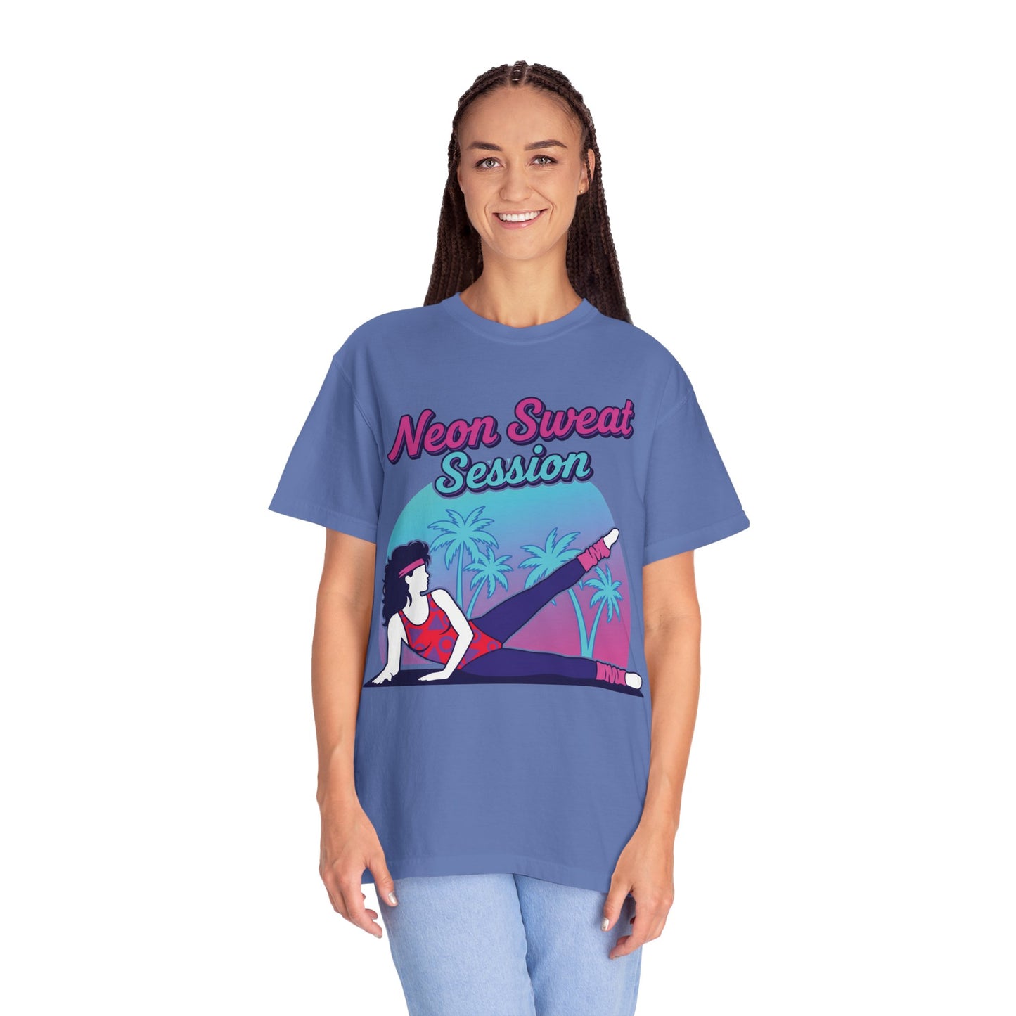 Neon Sweat Session Retro 80s Aerobics Graphic Tee | Vintage Workout Shirt