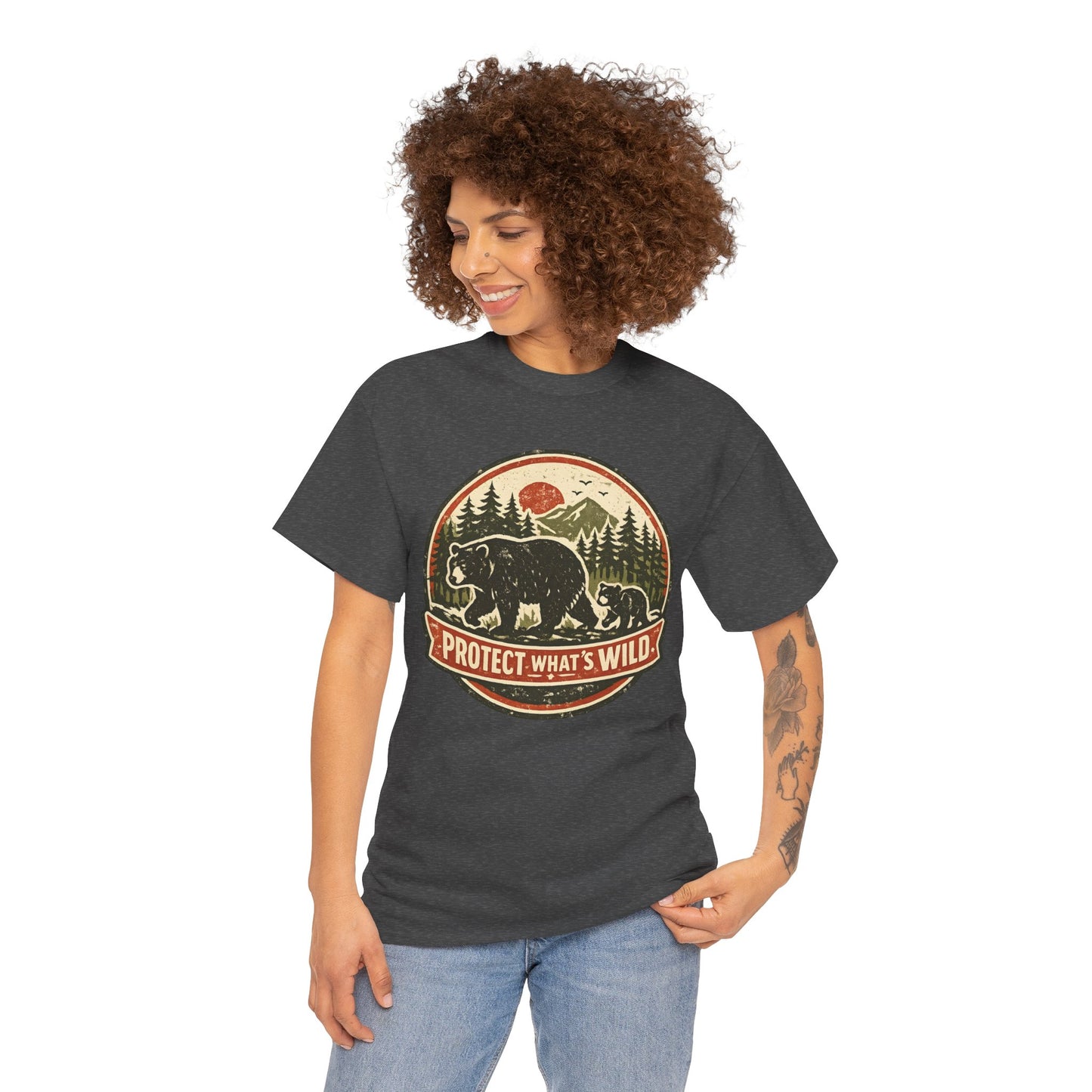 Bear and Cub Retro Badge Tee | Protect What's Wild | Wildlife Lover Gift | Unisex