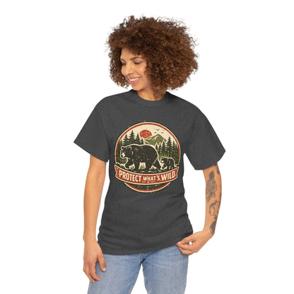 Bear and Cub Retro Badge Tee | Protect What's Wild | Wildlife Lover Gift | Unisex