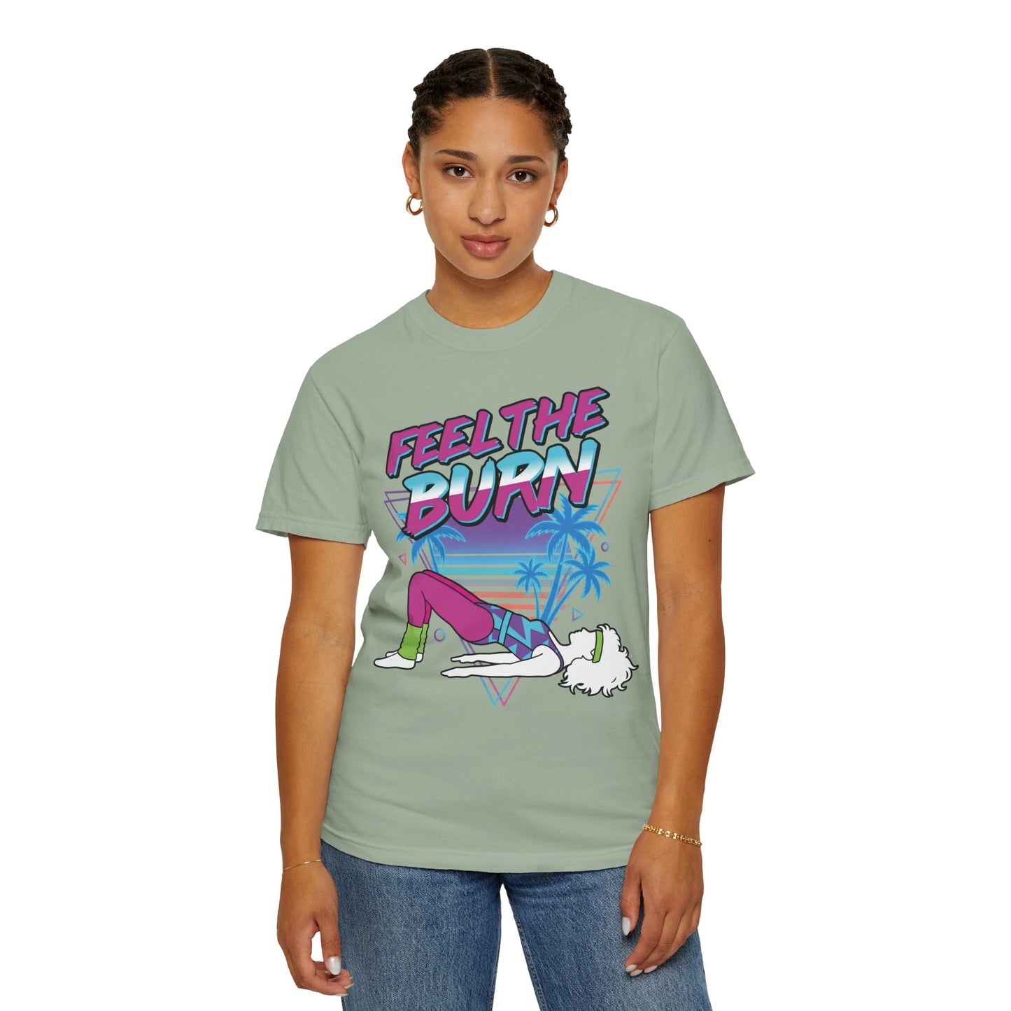 Feel the Burn Neon 80s Aerobics Graphic Tee | Retro Workout Shirt Women