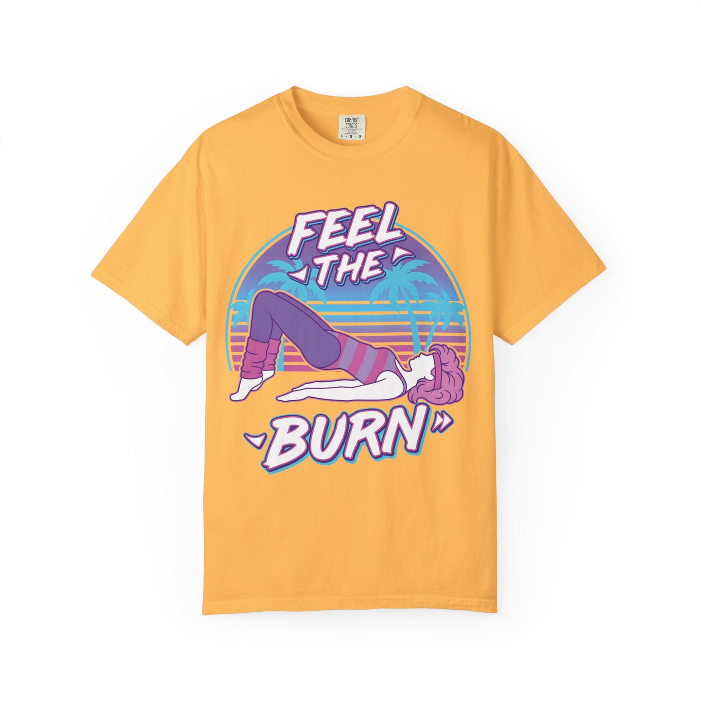 Feel the Burn Retro 80s Glute Thrust Pose Graphic Tee | Vintage Workout Shirt