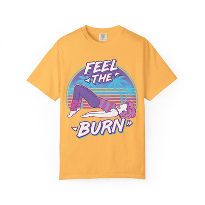 Feel the Burn Retro 80s Glute Thrust Pose Graphic Tee | Vintage Workout Shirt