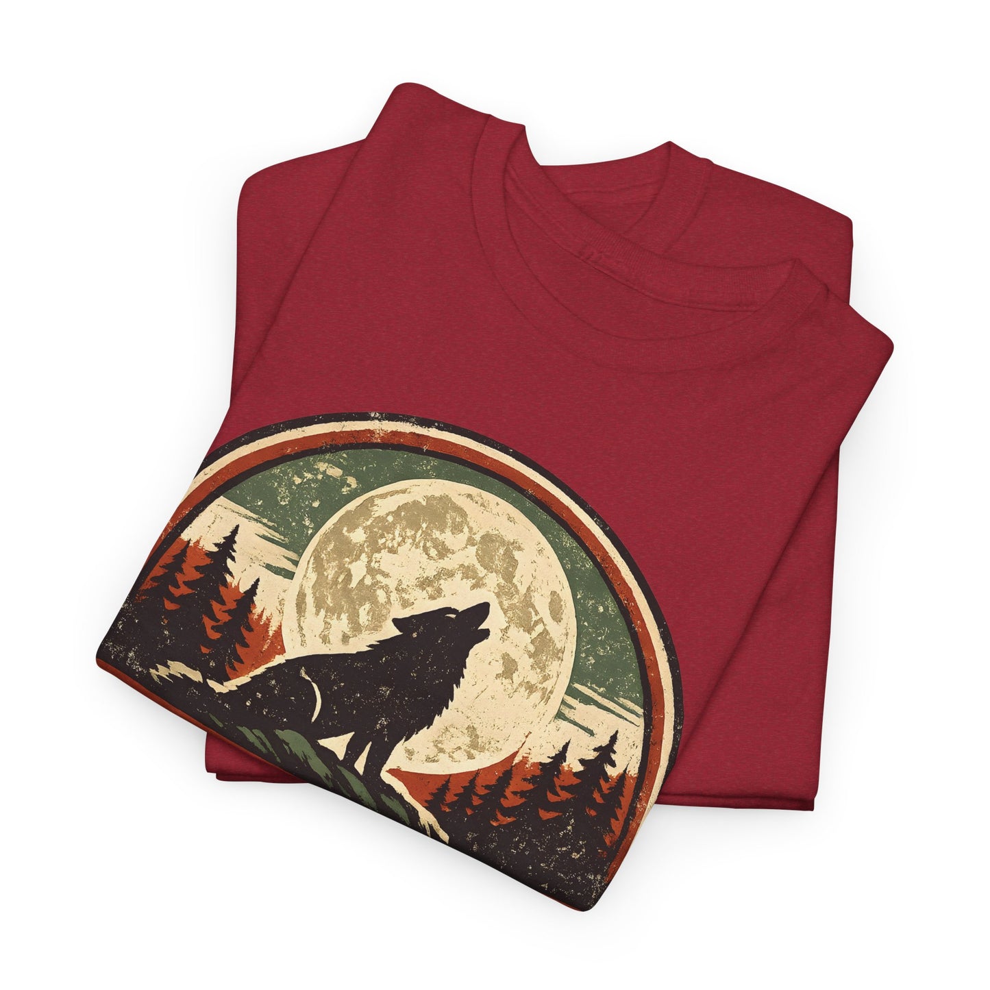 Howling Wolf Vintage Badge Tee | Full Moon Wilderness Shirt | Nature Lover Gift