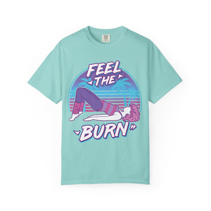 Feel the Burn Retro 80s Glute Thrust Pose Graphic Tee | Vintage Workout Shirt