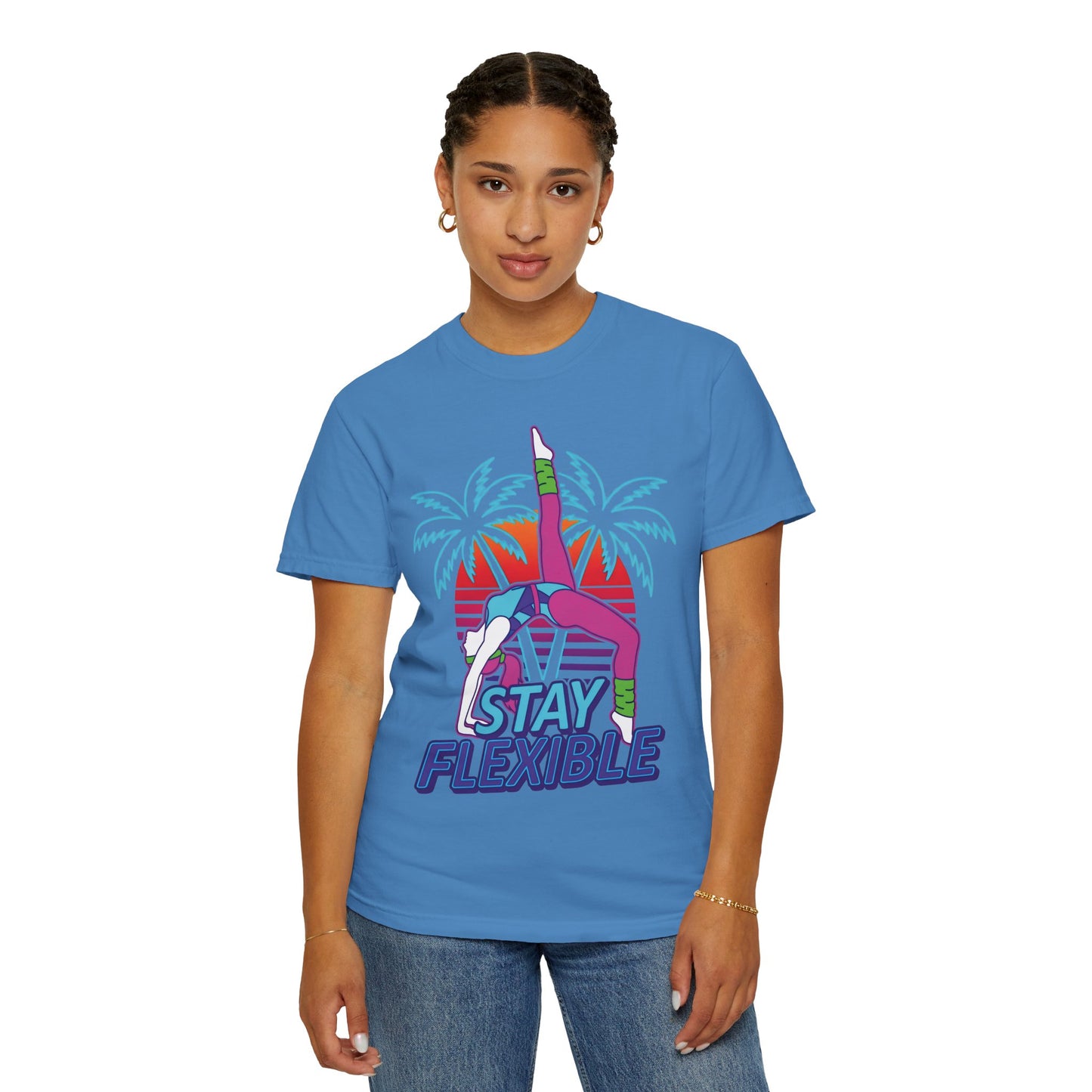 Stay Flexible Retro 80s Backbend Graphic Tee | Vintage Workout Shirt Women
