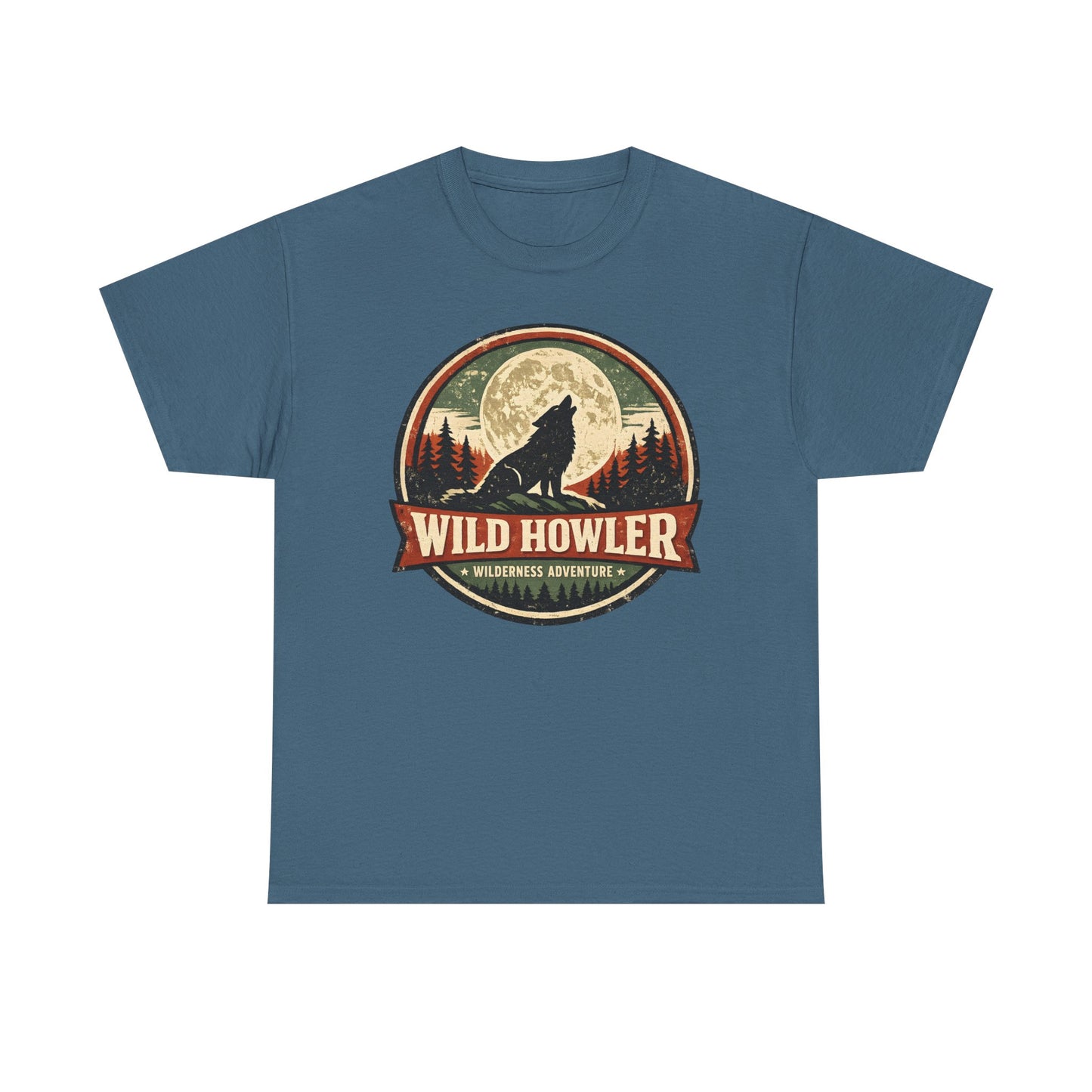 Howling Wolf Vintage Badge Tee | Full Moon Wilderness Shirt | Nature Lover Gift