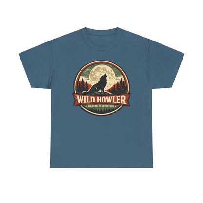 Howling Wolf Vintage Badge Tee | Full Moon Wilderness Shirt | Nature Lover Gift