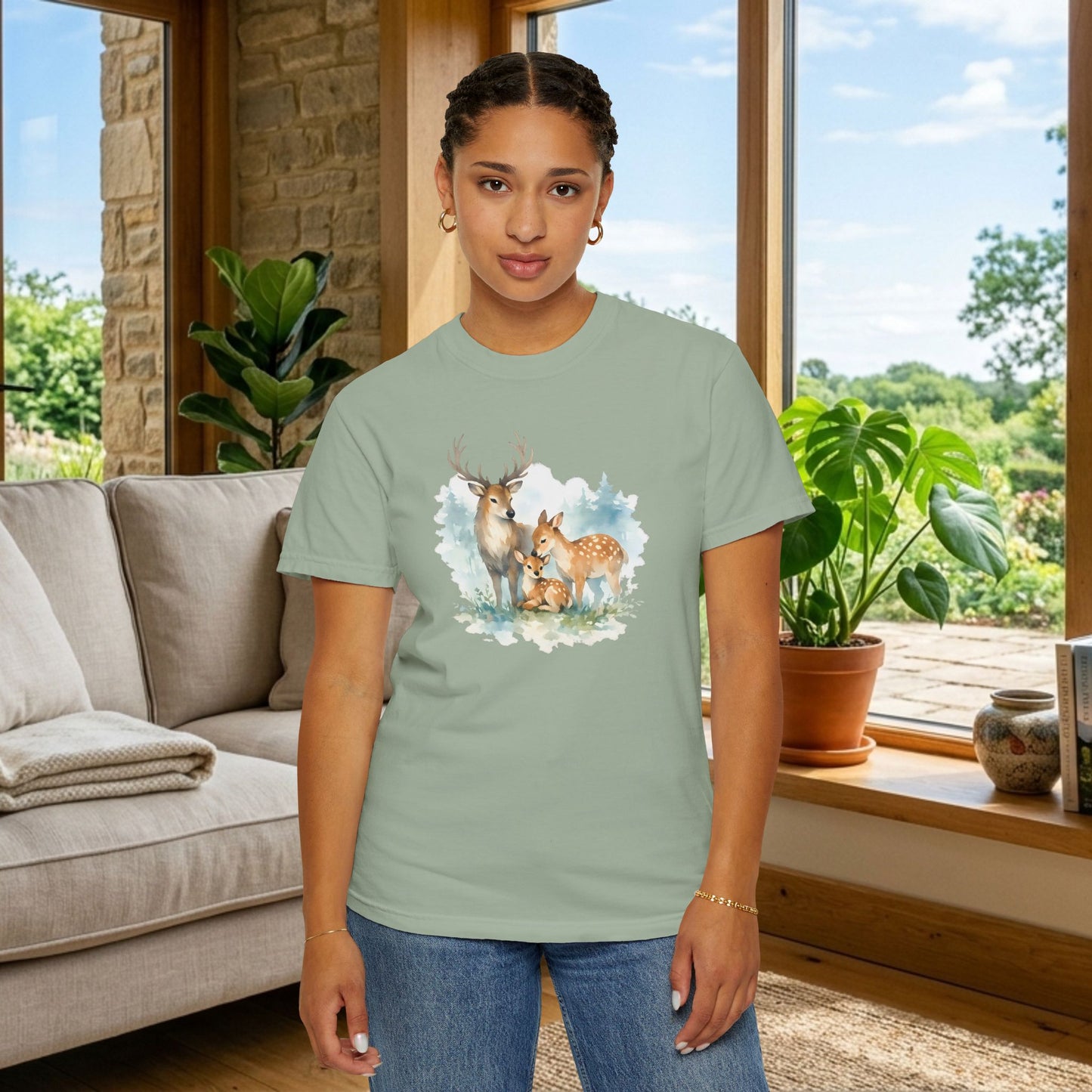 Watercolor Deer Family Tee | Forest Wildlife Art Shirt | Nature Lover Gift | Unisex