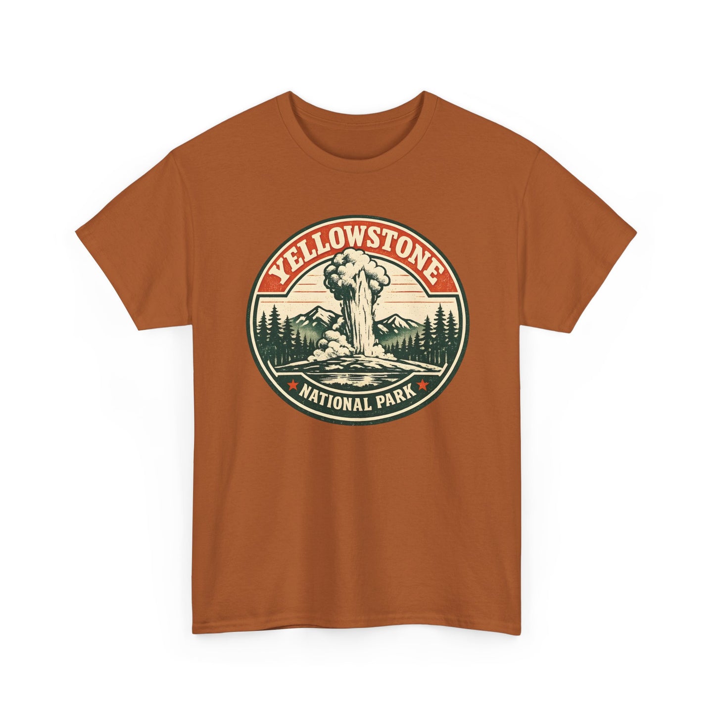 Yellowstone Park Badge Tee | Old Faithful Mountain Pine Trees Retro Circle Design