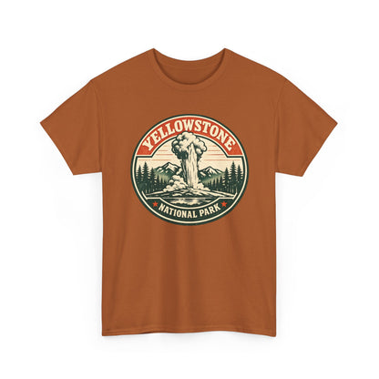 Yellowstone Park Badge Tee | Old Faithful Mountain Pine Trees Retro Circle Design