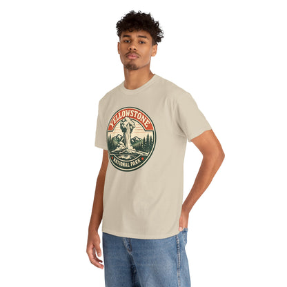 Yellowstone Park Badge Tee | Old Faithful Mountain Pine Trees Retro Circle Design