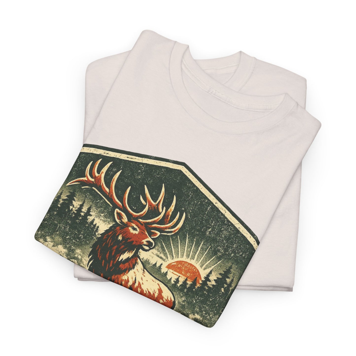 Elk At Dawn Vintage Badge Tee | Seek Adventure Graphic Shirt | Outdoor Nature Gift