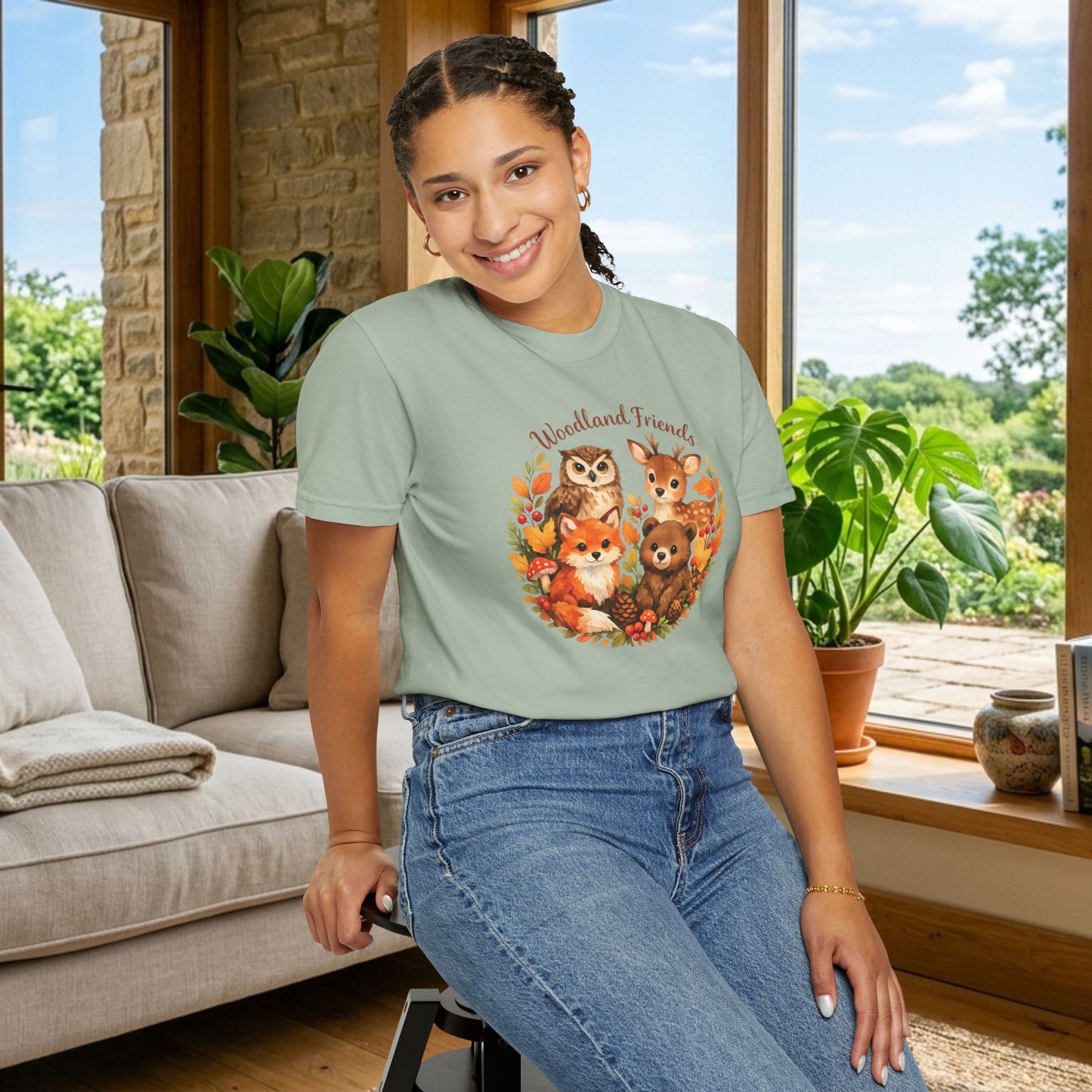 Woodland Friends Badge Watercolor Tee | Fox Bear Deer Owl Shirt | Nature Lover Gift
