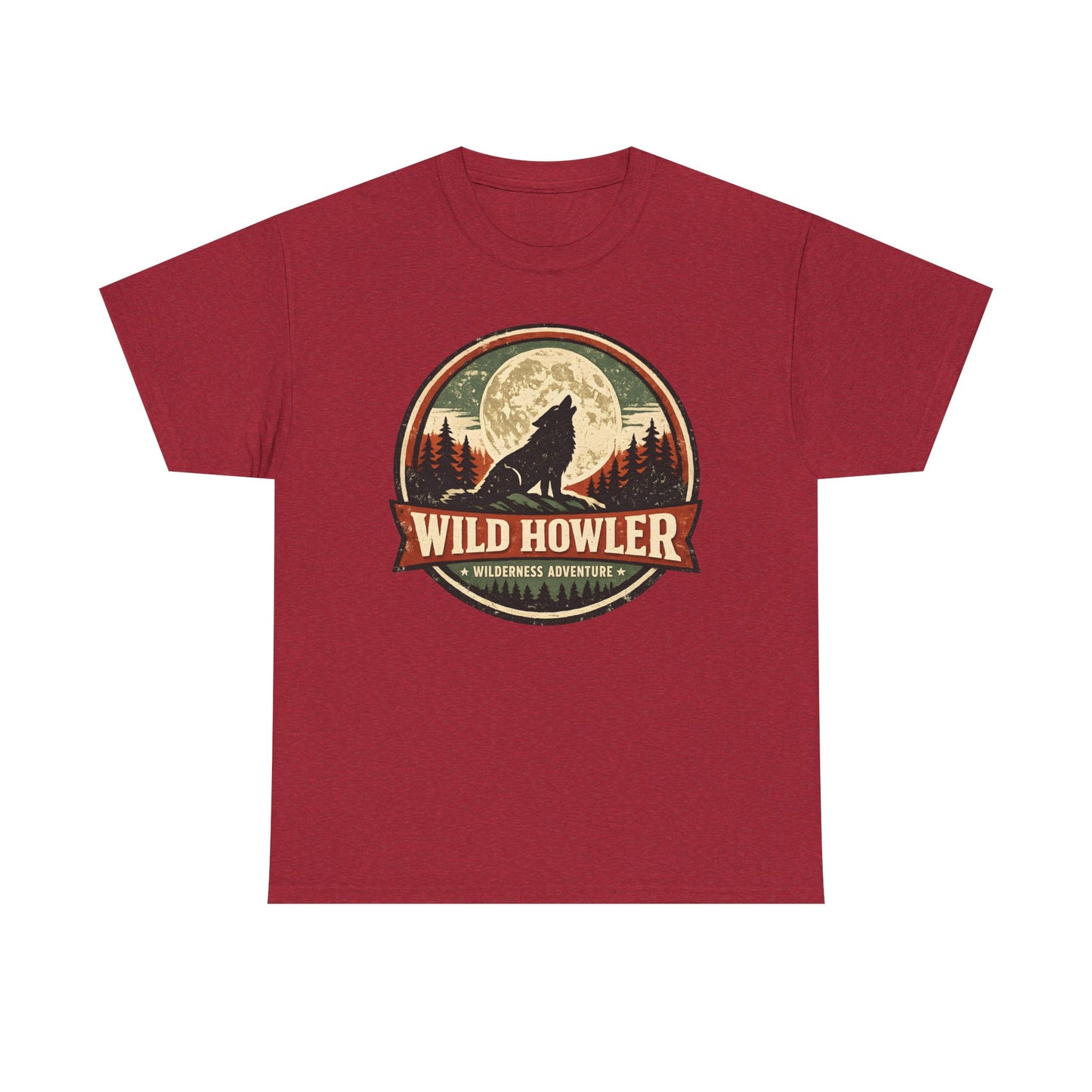 Howling Wolf Vintage Badge Tee | Full Moon Wilderness Shirt | Nature Lover Gift
