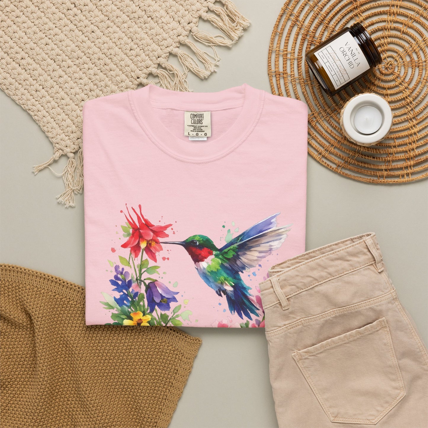 Hummingbird Wildflower Watercolor Tee | Jewel Tone Nature Shirt | Bird Watcher Gift