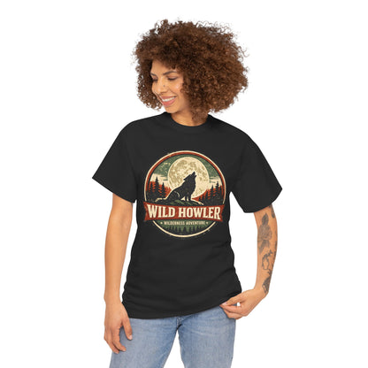 Howling Wolf Vintage Badge Tee | Full Moon Wilderness Shirt | Nature Lover Gift
