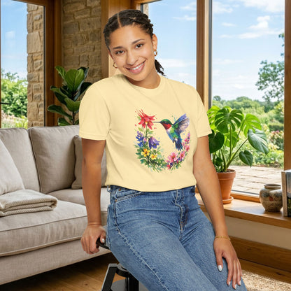 Hummingbird Wildflower Watercolor Tee | Jewel Tone Nature Shirt | Bird Watcher Gift