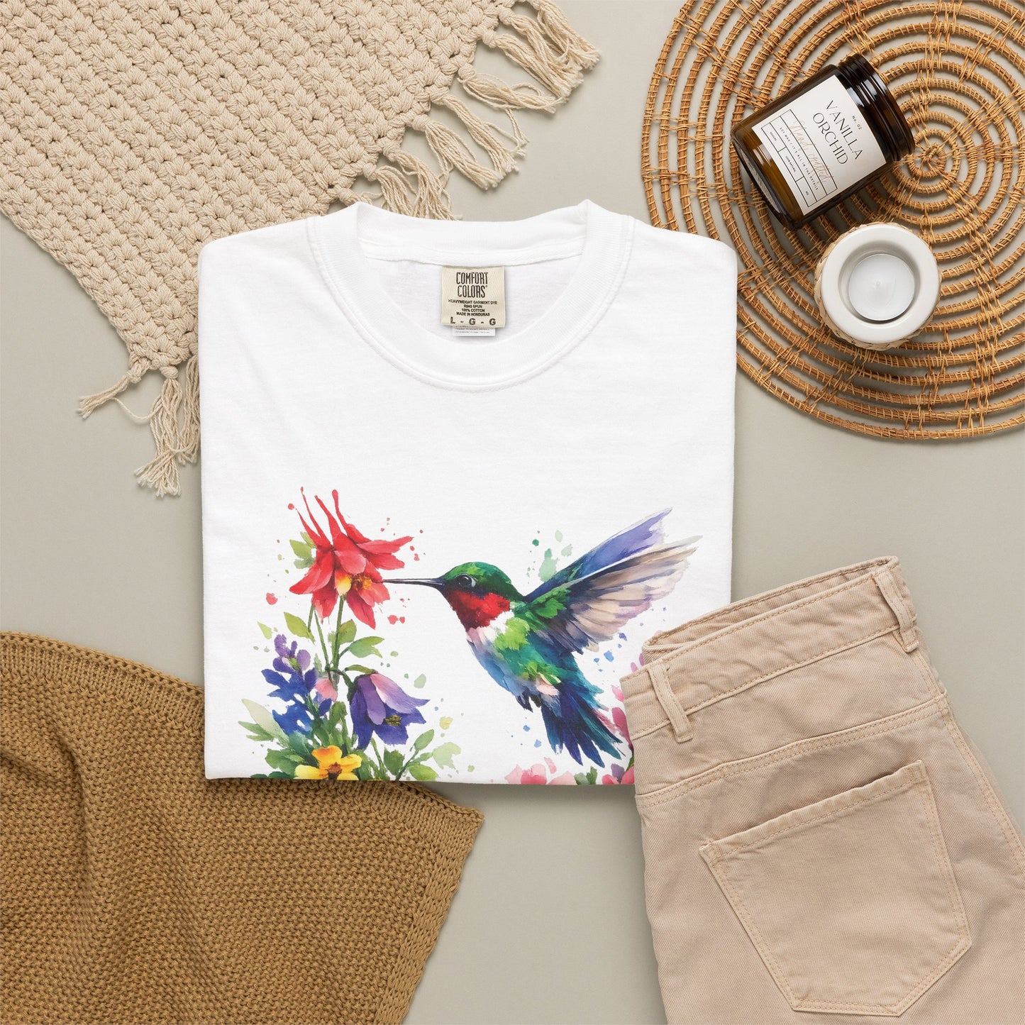 Hummingbird Wildflower Watercolor Tee | Jewel Tone Nature Shirt | Bird Watcher Gift