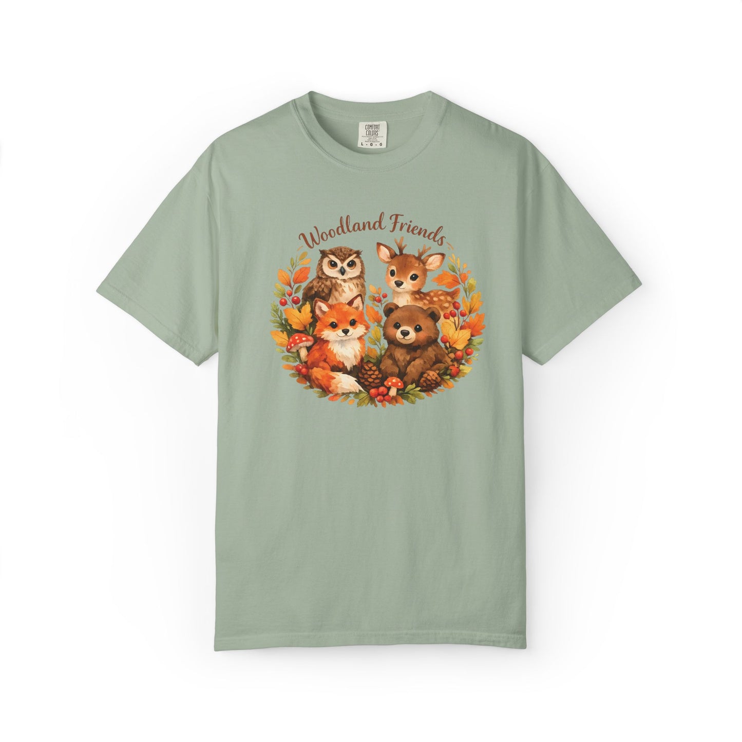 Woodland Friends Badge Watercolor Tee | Fox Bear Deer Owl Shirt | Nature Lover Gift