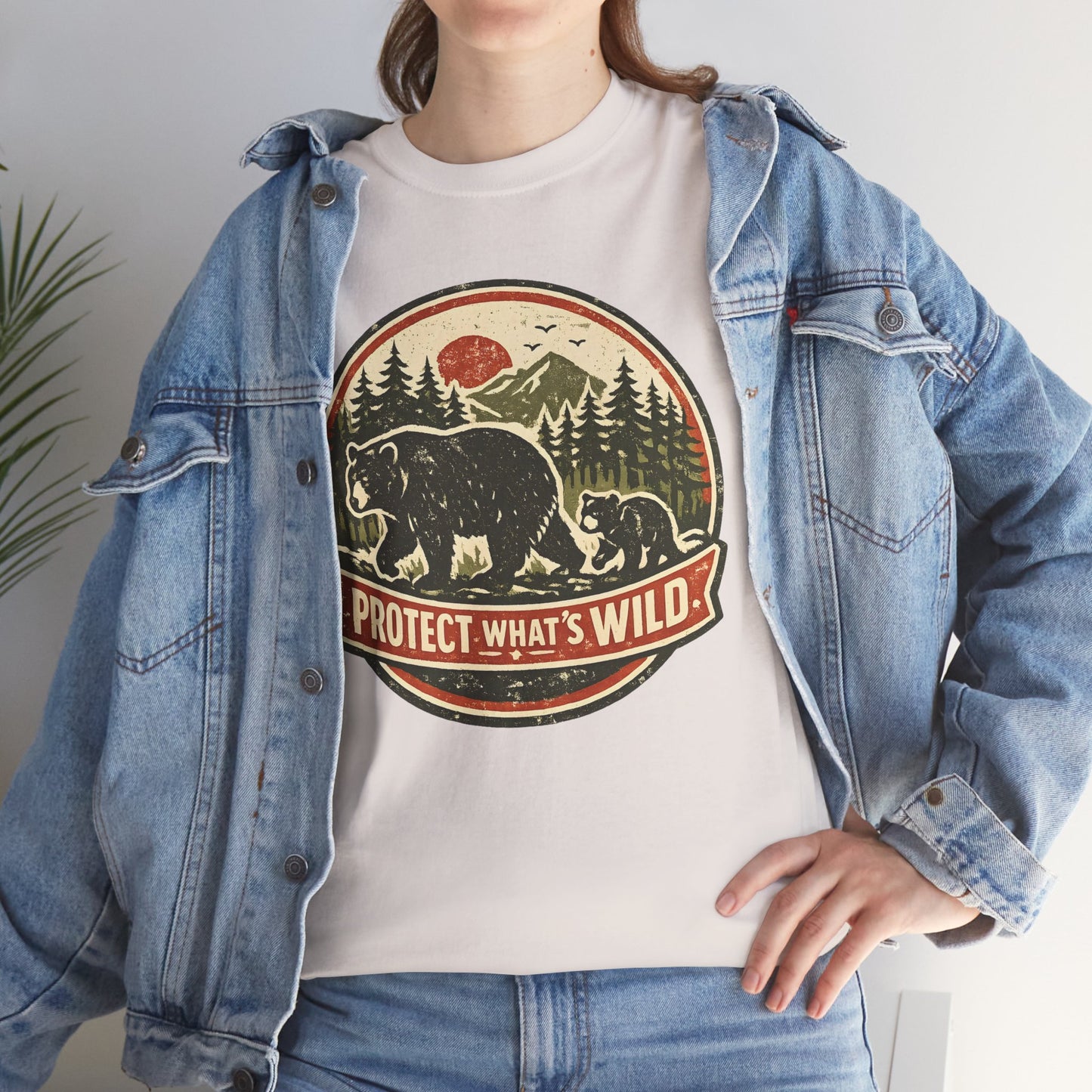 Bear and Cub Retro Badge Tee | Protect What's Wild | Wildlife Lover Gift | Unisex