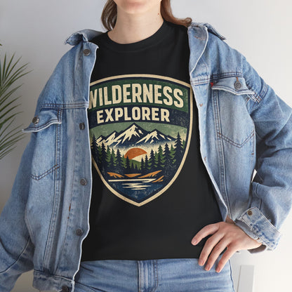 Wilderness Explorer Shield badge Tee | Retro Outdoor Adventure design | Hiking