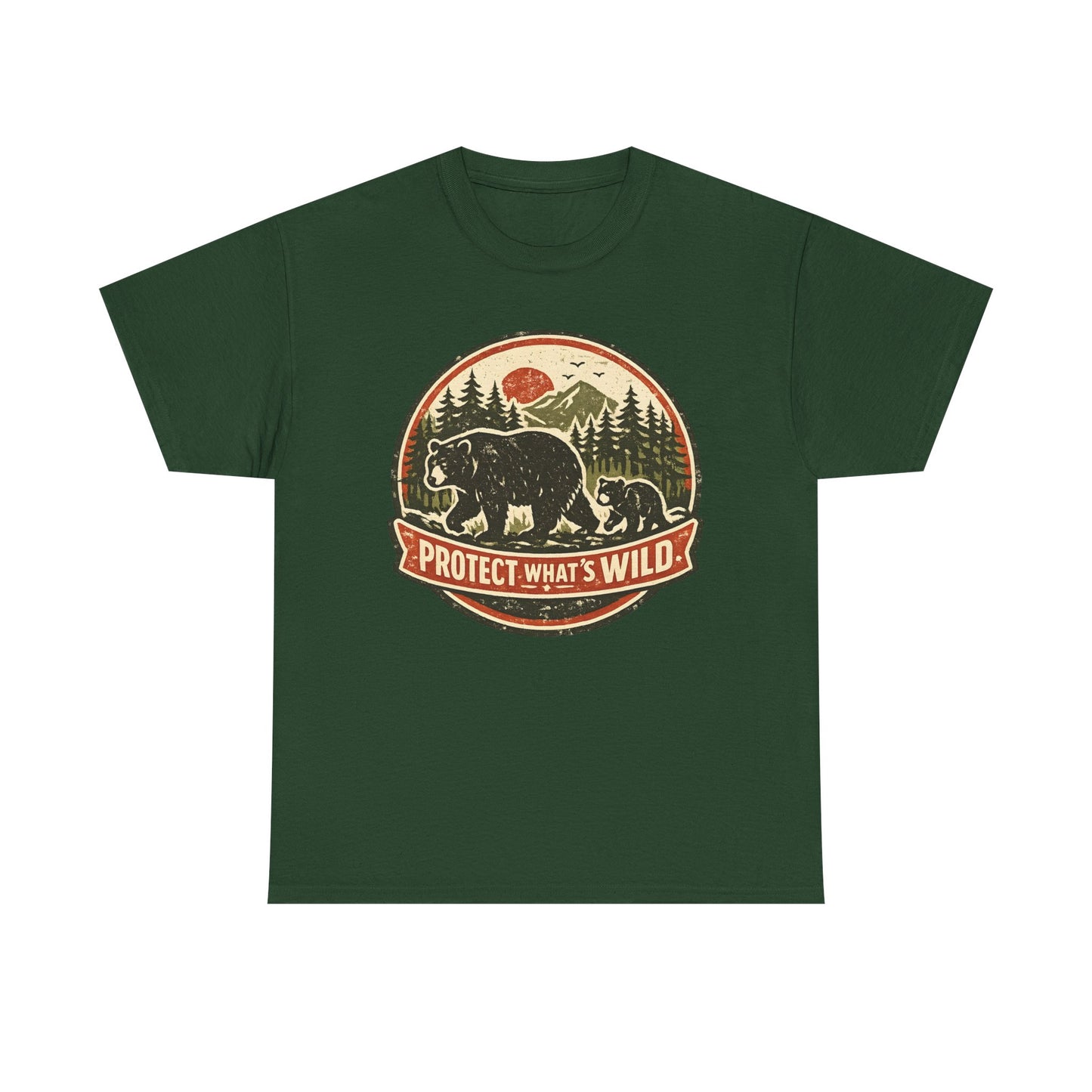Bear and Cub Retro Badge Tee | Protect What's Wild | Wildlife Lover Gift | Unisex