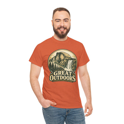 Great Outdoors Retro Badge Tee | Yosemite Half Dome Graphic Shirt | Camping Gift