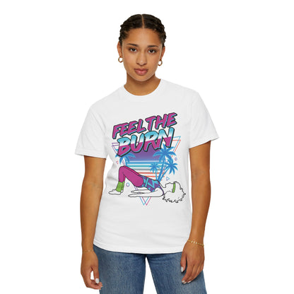 Feel the Burn Neon 80s Aerobics Graphic Tee | Retro Workout Shirt Women