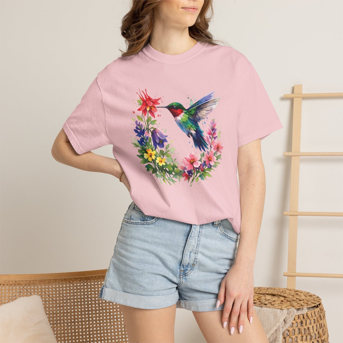Hummingbird Wildflower Watercolor Tee | Jewel Tone Nature Shirt | Bird Watcher Gift