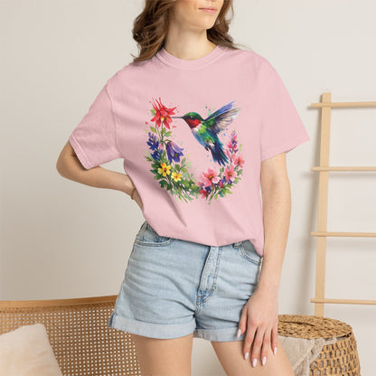 Hummingbird Wildflower Watercolor Tee | Jewel Tone Nature Shirt | Bird Watcher Gift