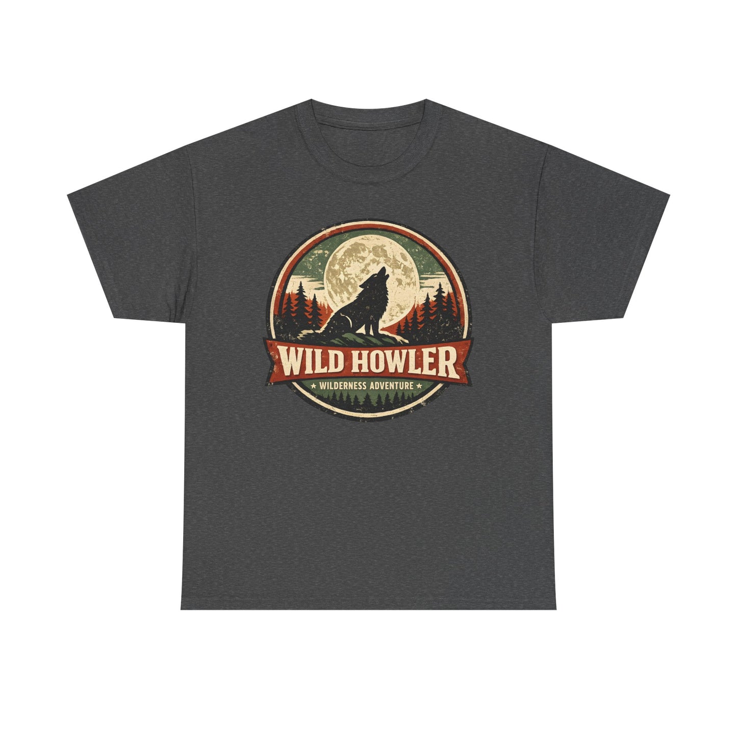 Howling Wolf Vintage Badge Tee | Full Moon Wilderness Shirt | Nature Lover Gift
