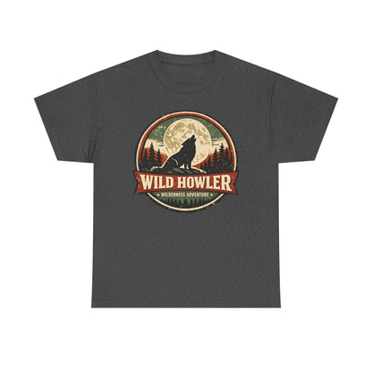 Howling Wolf Vintage Badge Tee | Full Moon Wilderness Shirt | Nature Lover Gift