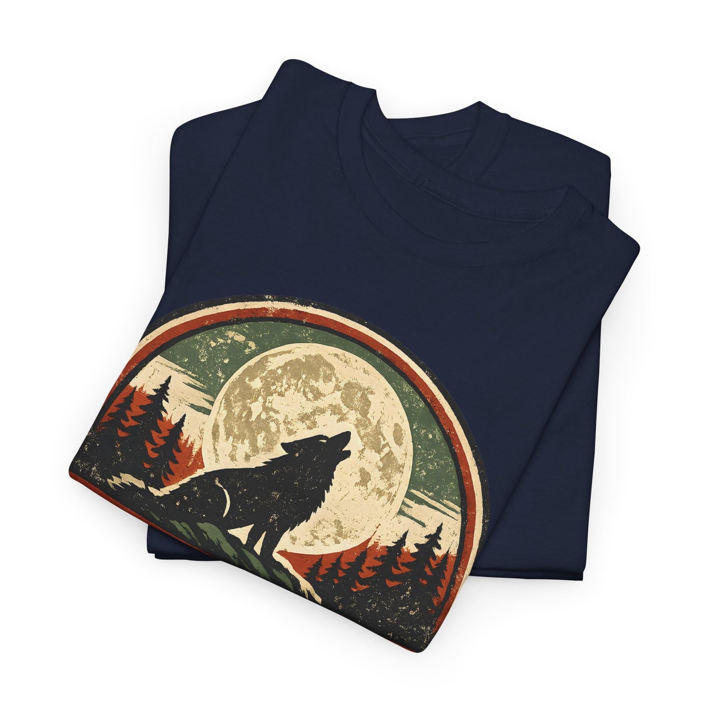 Howling Wolf Vintage Badge Tee | Full Moon Wilderness Shirt | Nature Lover Gift