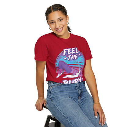 Feel the Burn Retro 80s Glute Thrust Pose Graphic Tee | Vintage Workout Shirt