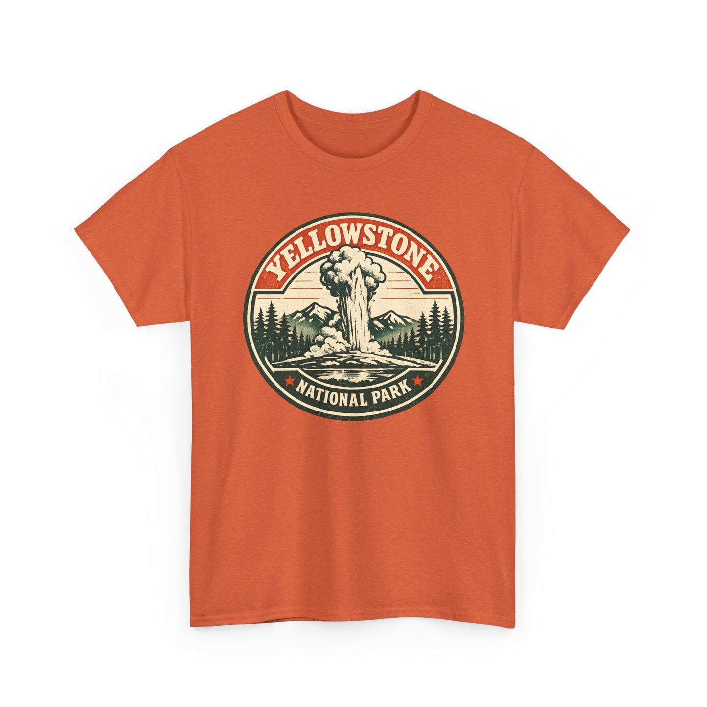 Yellowstone Park Badge Tee | Old Faithful Mountain Pine Trees Retro Circle Design