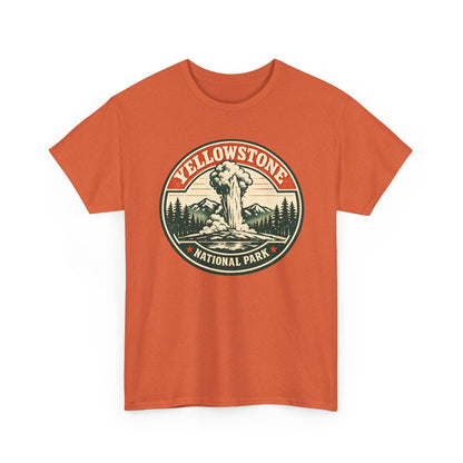 Yellowstone Park Badge Tee | Old Faithful Mountain Pine Trees Retro Circle Design