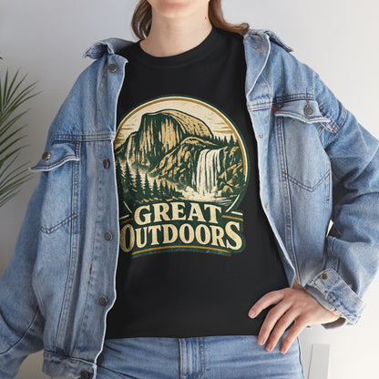 Great Outdoors Retro Badge Tee | Yosemite Half Dome Graphic Shirt | Camping Gift